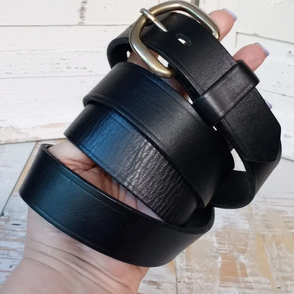 Y2K Vintage Twin Hill UPS Leather Belt 48 52 Black Silver Workwear Gorp USA Made